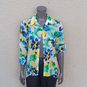 Womyn (Jordan) Ladies Floral Polyester Fabric Multicolored Button Down Top